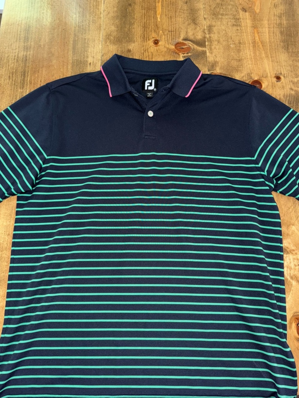 FootJoy Navy Polo with Teal Stripes and Pink Trim